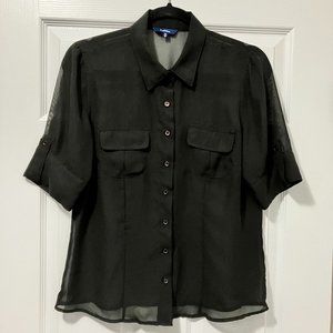 ⭐️2/$30⭐️ Short-sleeve, sheer black button down blouse/shirt, size medium